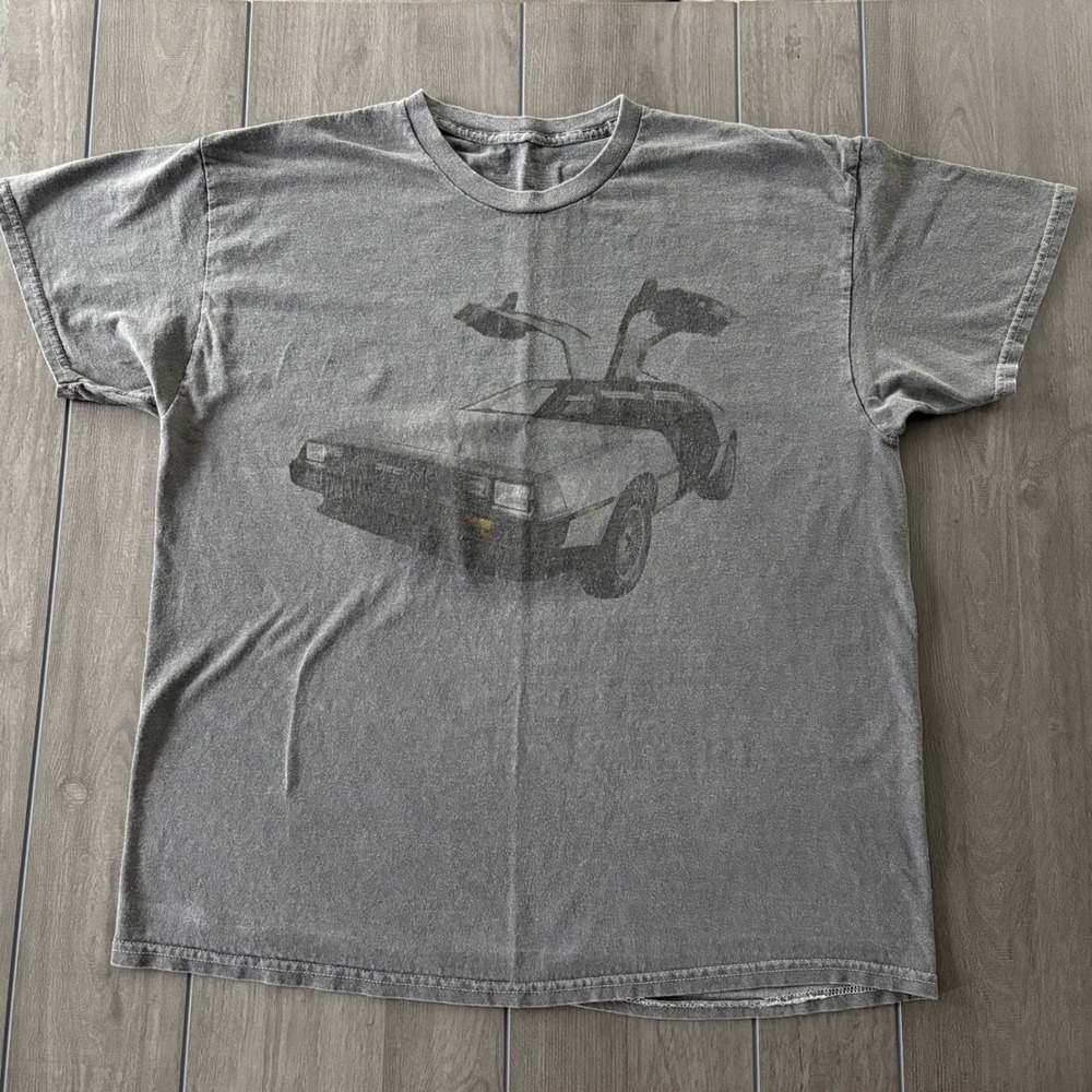 Back to the Future DeLorean Graphic T Shirt Men's XL Gray Vintage Style
